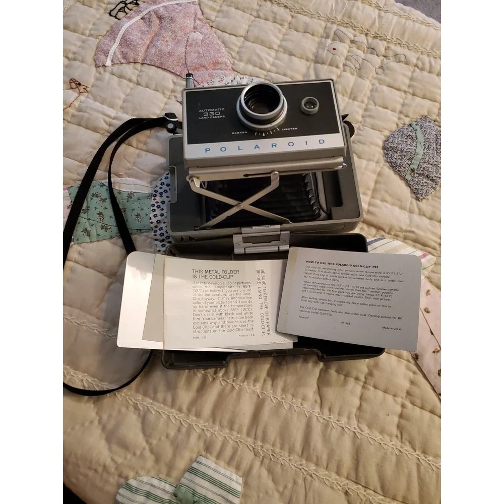 Polaroid Automatic 330 Land Camera With Cold Clip Plate and strap Vintage